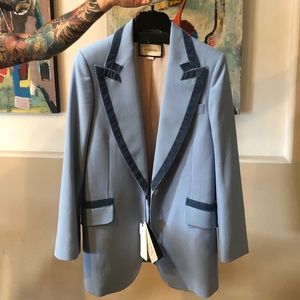 Gucci Velvet Trimmed Wool Blazer Light Blue